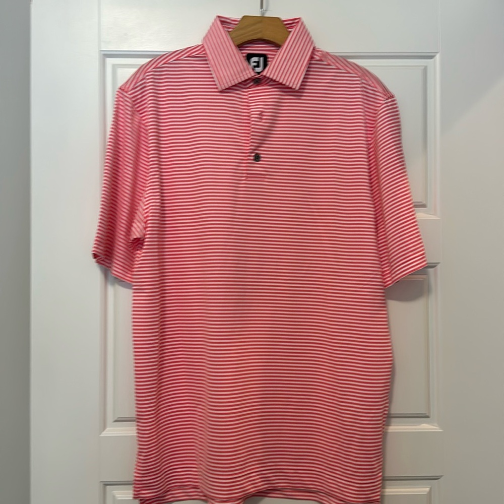 Footjoy golf shirt.  Size S.  Pink and white